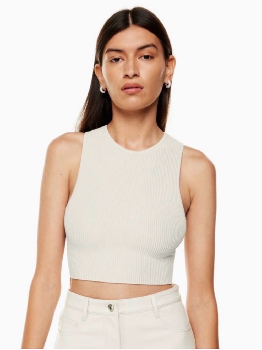 Aritzia Babaton Sculpt Knit Racer Cropped Tank Matte Pearl XS